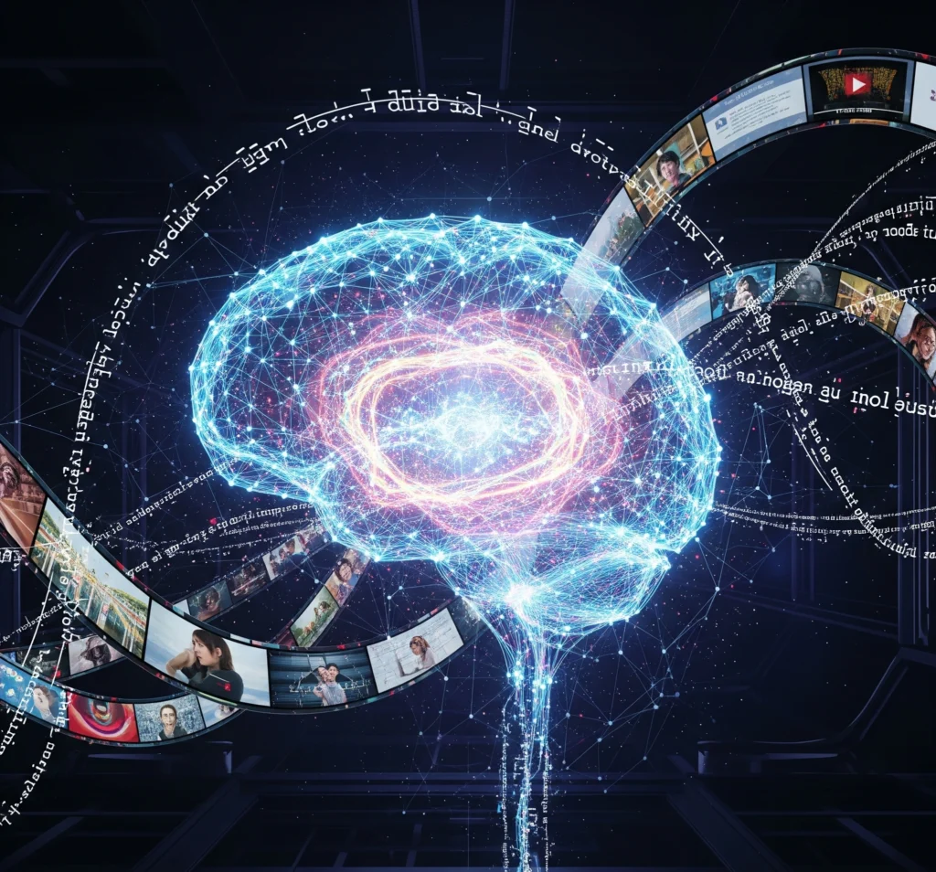 A symbolic image of a glowing, intricate key turning in a lock shaped like a stylized human brain, surrounded by floating holographic icons representing productivity tools (calendar, email, project management)