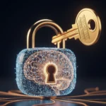 A golden key opening a padlock shaped like a stylized digital brain, symbolizing unlocking the full potential of generative AI through precise prompt engineering.